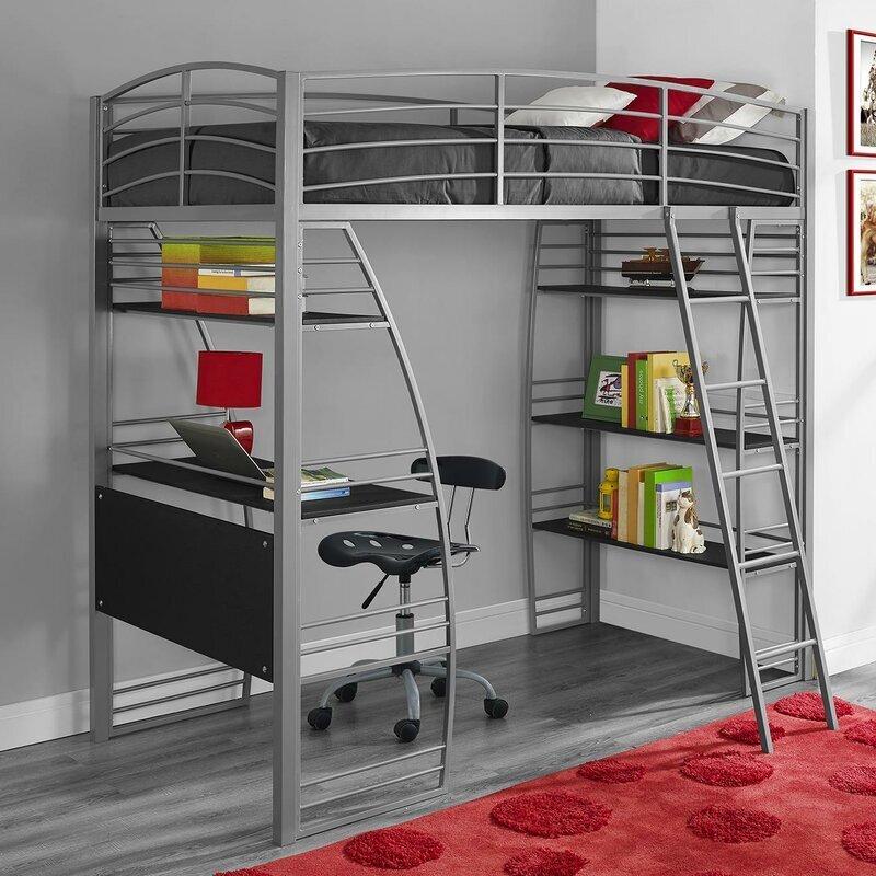 Minimalistic Metal Bunk Desk and Bookshelf