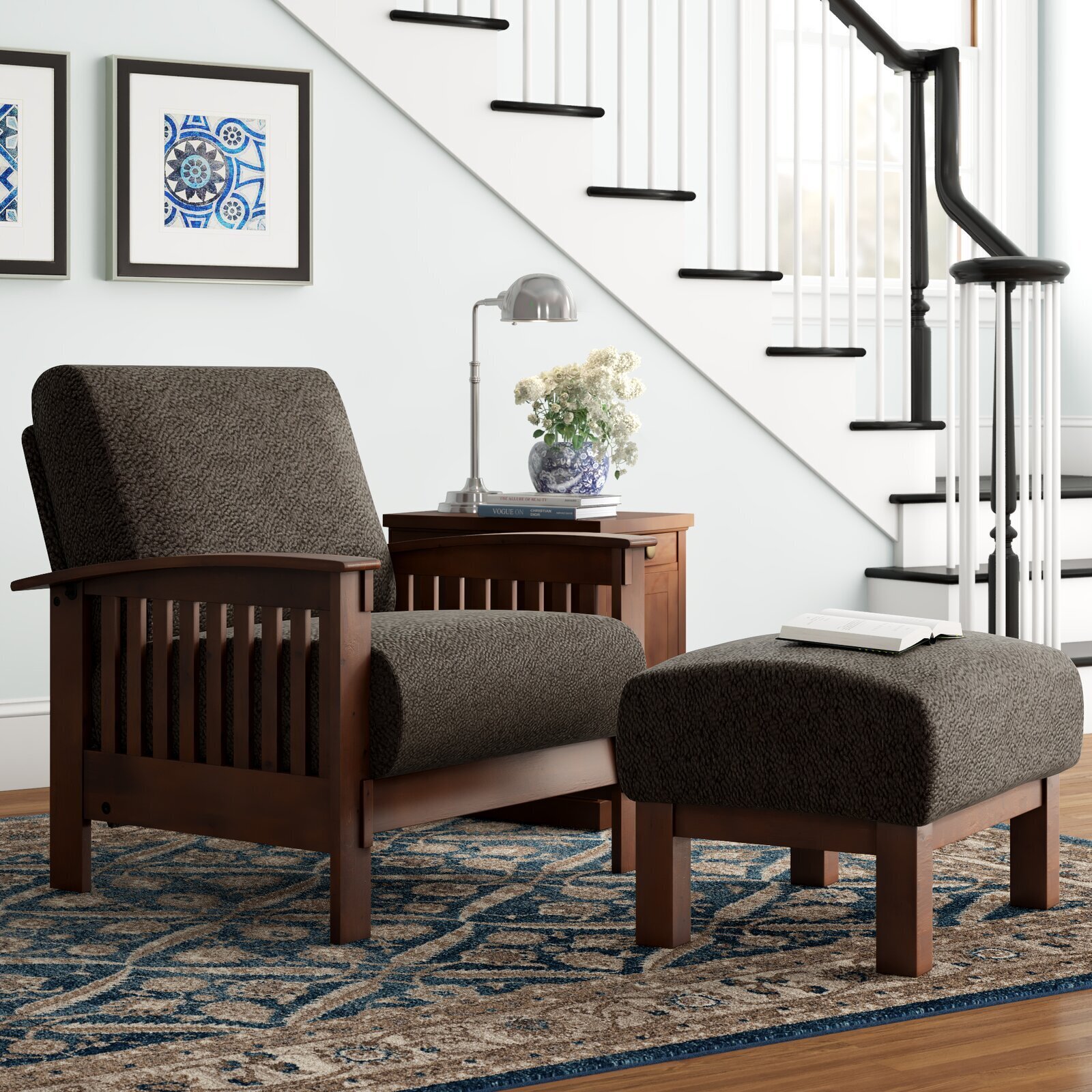 Mission style chair with ottoman