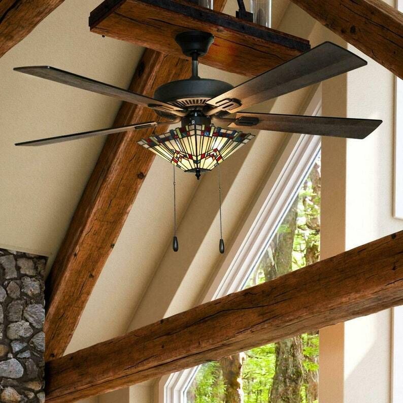 Mission Style Tiffany Ceiling Fan 