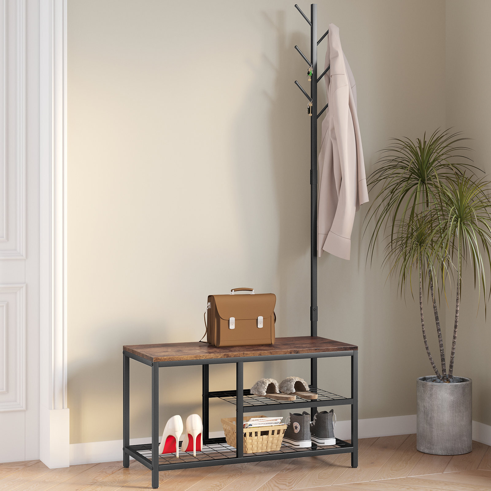 Mixed Material Minimalistic Hallway Coat Rack
