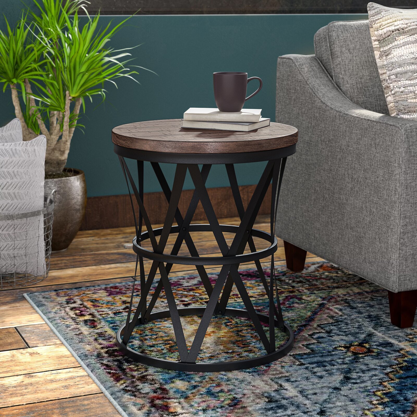 Mixed Media Black Pedestal Side Table