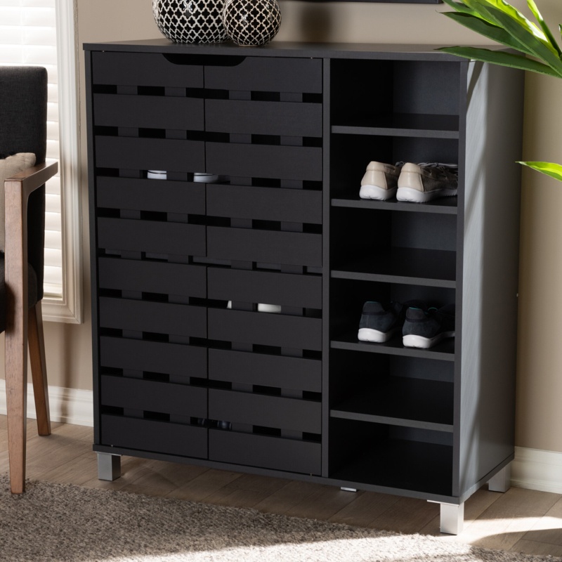 Modern and Contemporary 2-Door Wood 24 Pair Shoe Storage Cabinet