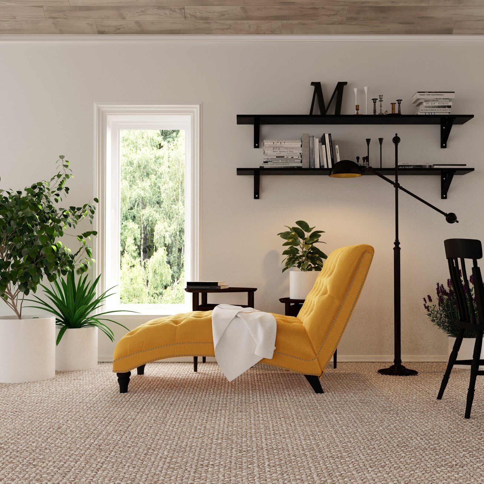 Modern Chaise Lounge With Wooden Frame