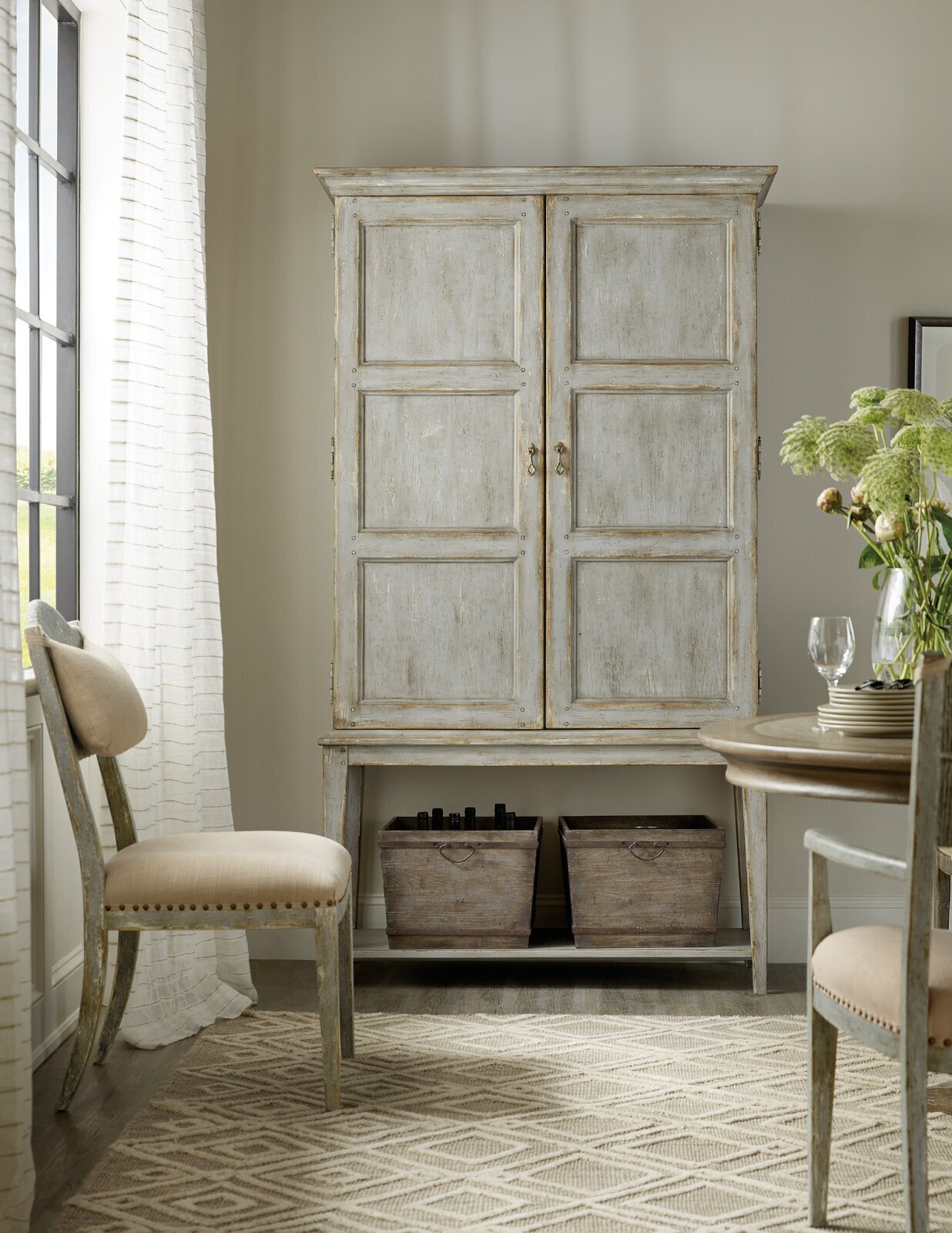 Modern French Country Oak Wood Home Bar 