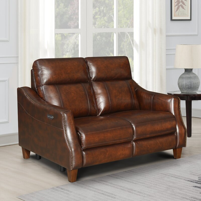 Modern Genuine Leather Reclining Loveseat