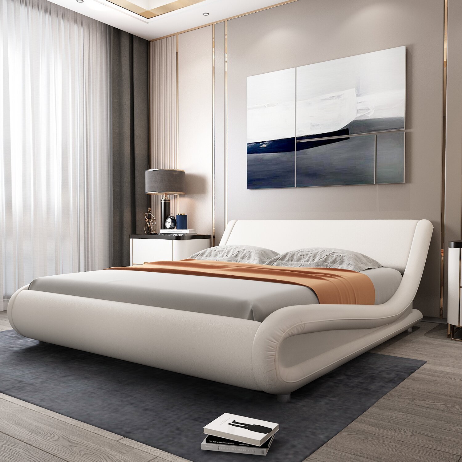 Modern Low Profile Sleigh Bed