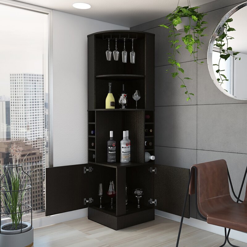 Modern manufactured wood corner bar unit