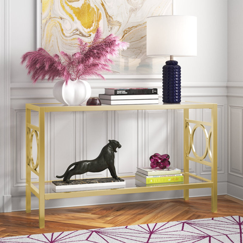 Modern Sofa Table With Metal Cutout Design 