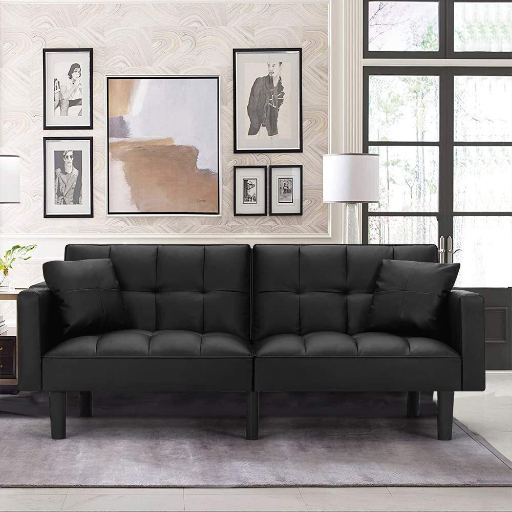 Modern Style Black Faux Leather Futon