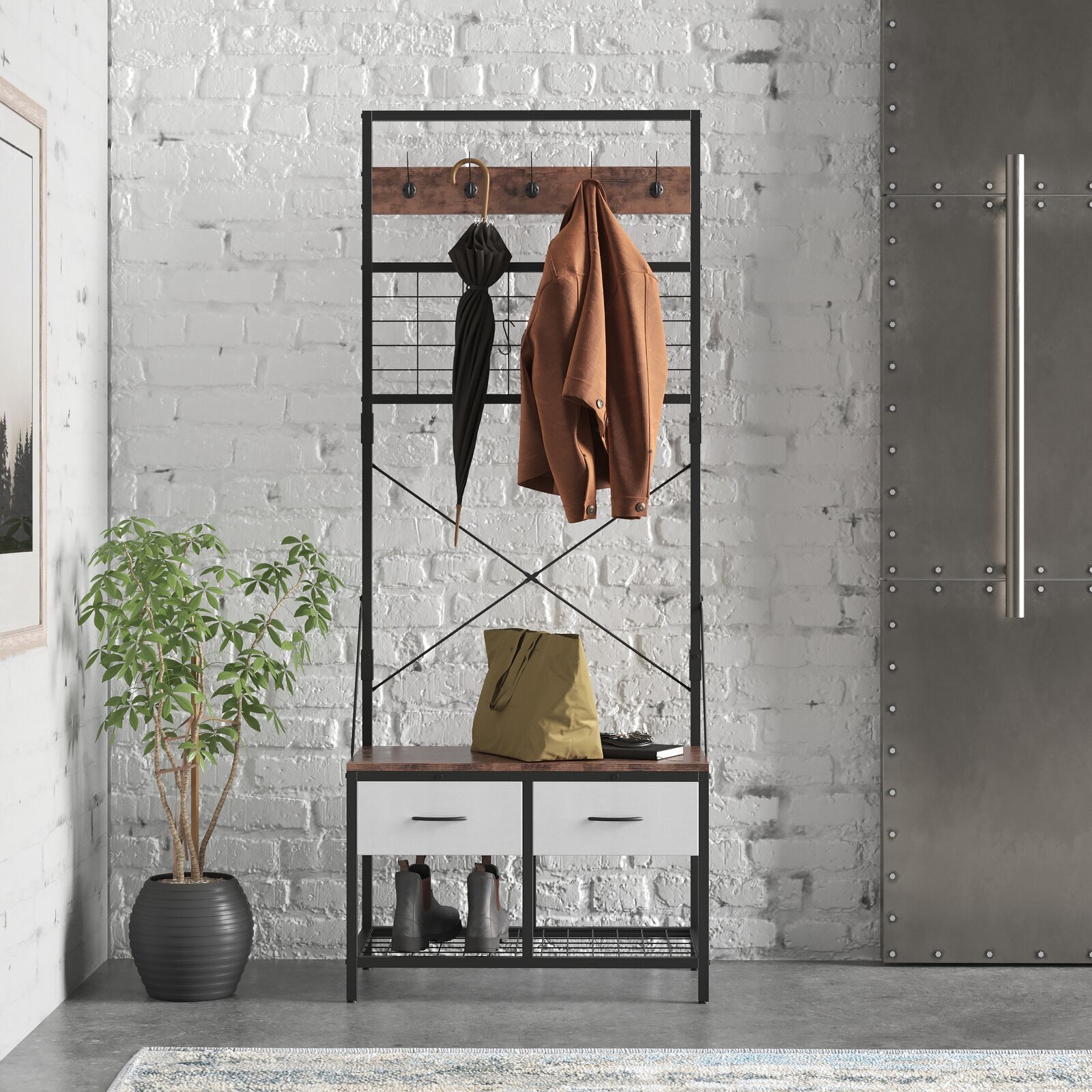 Modern Understated Coat Rack and Seat