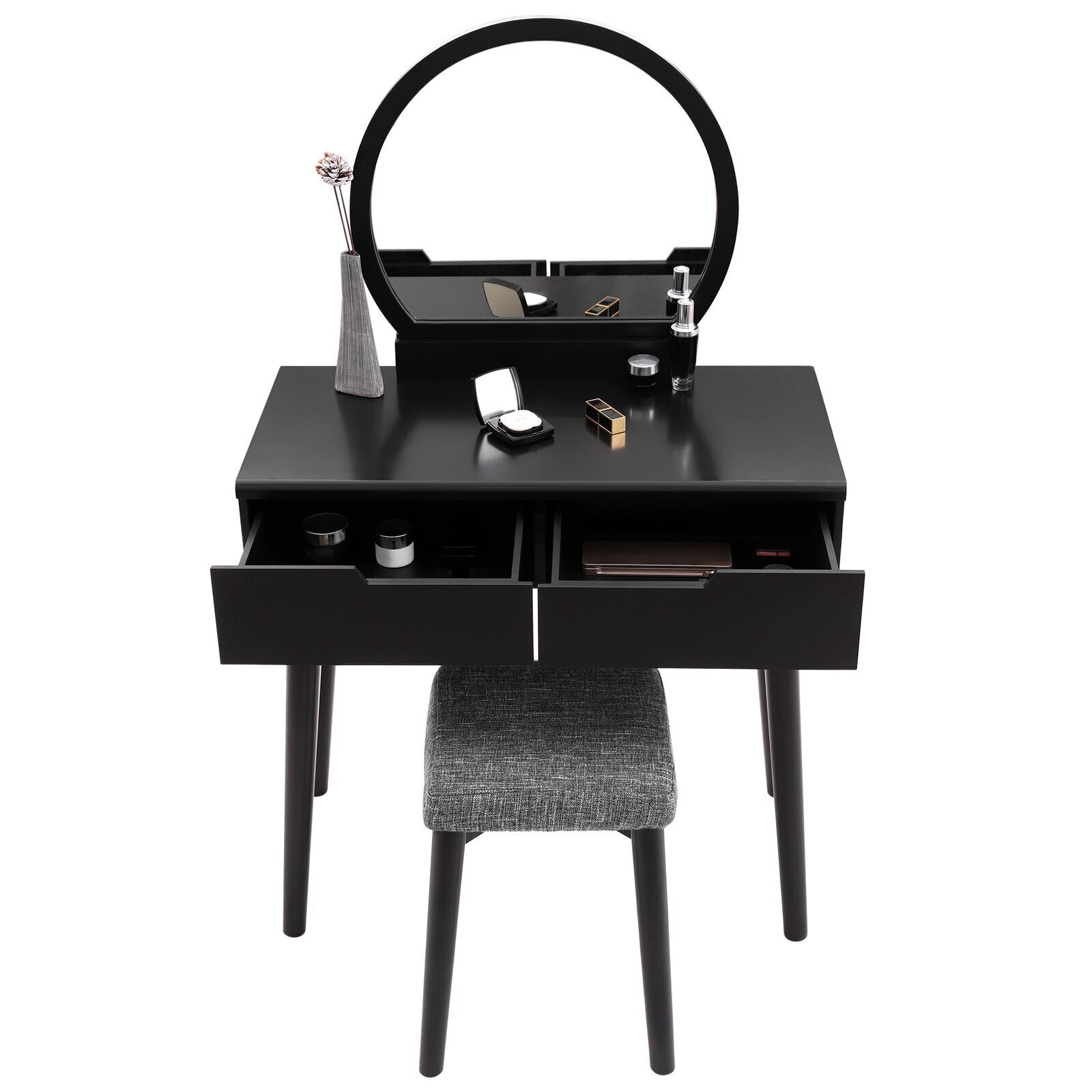 Modern Vanity Table with Mirror and Stool