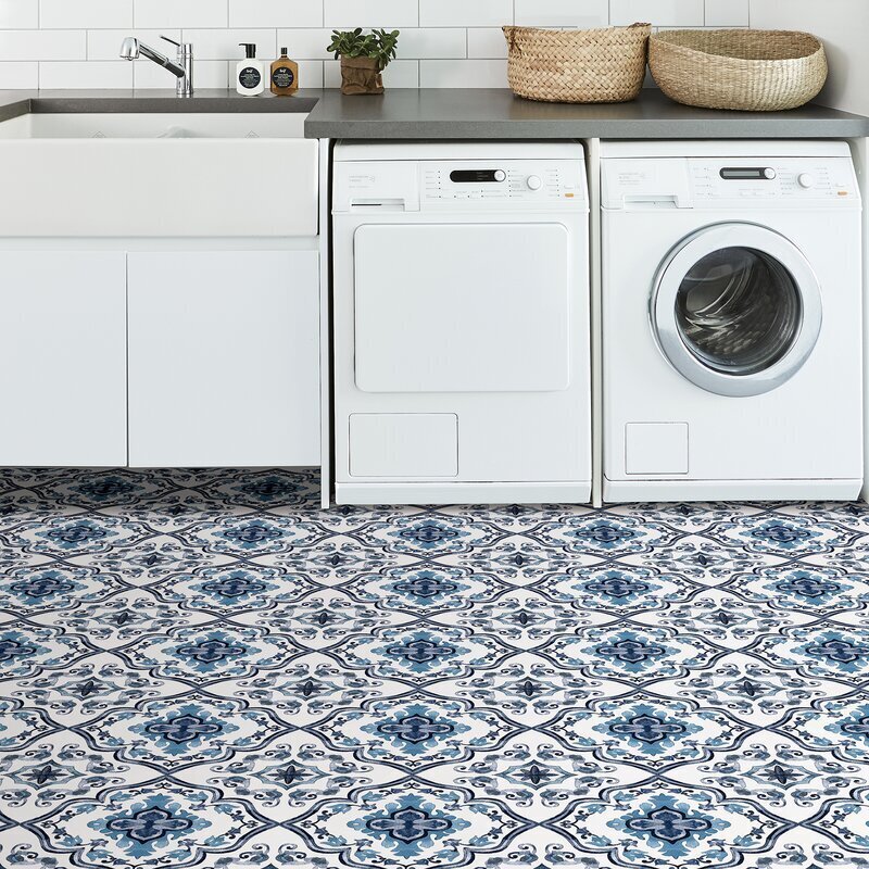 Moroccan White and Blue Vinyl Flooring