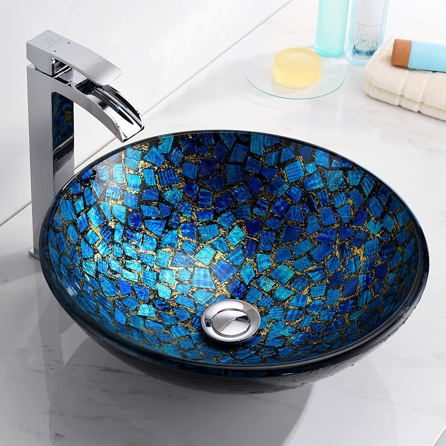 Blue Glass Vessel Sink