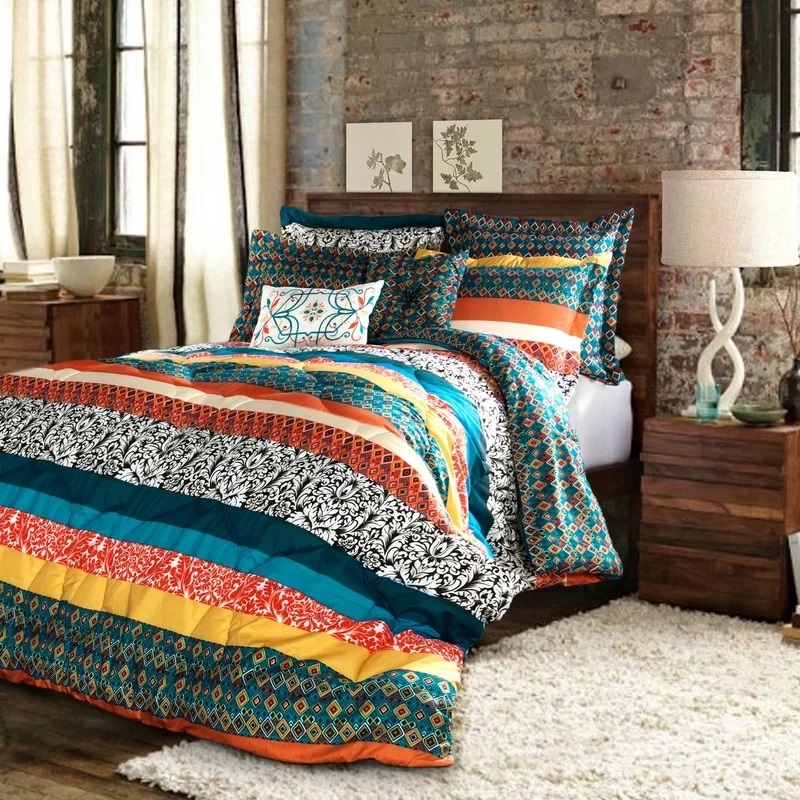 Multipattern Print Striped Bright Bedding