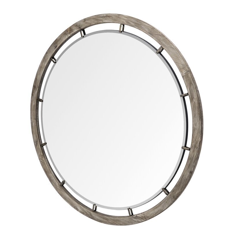 Natural brown wood round wall mirror