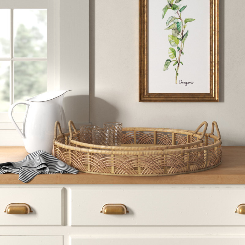 Natural Round Wooden Tray Set