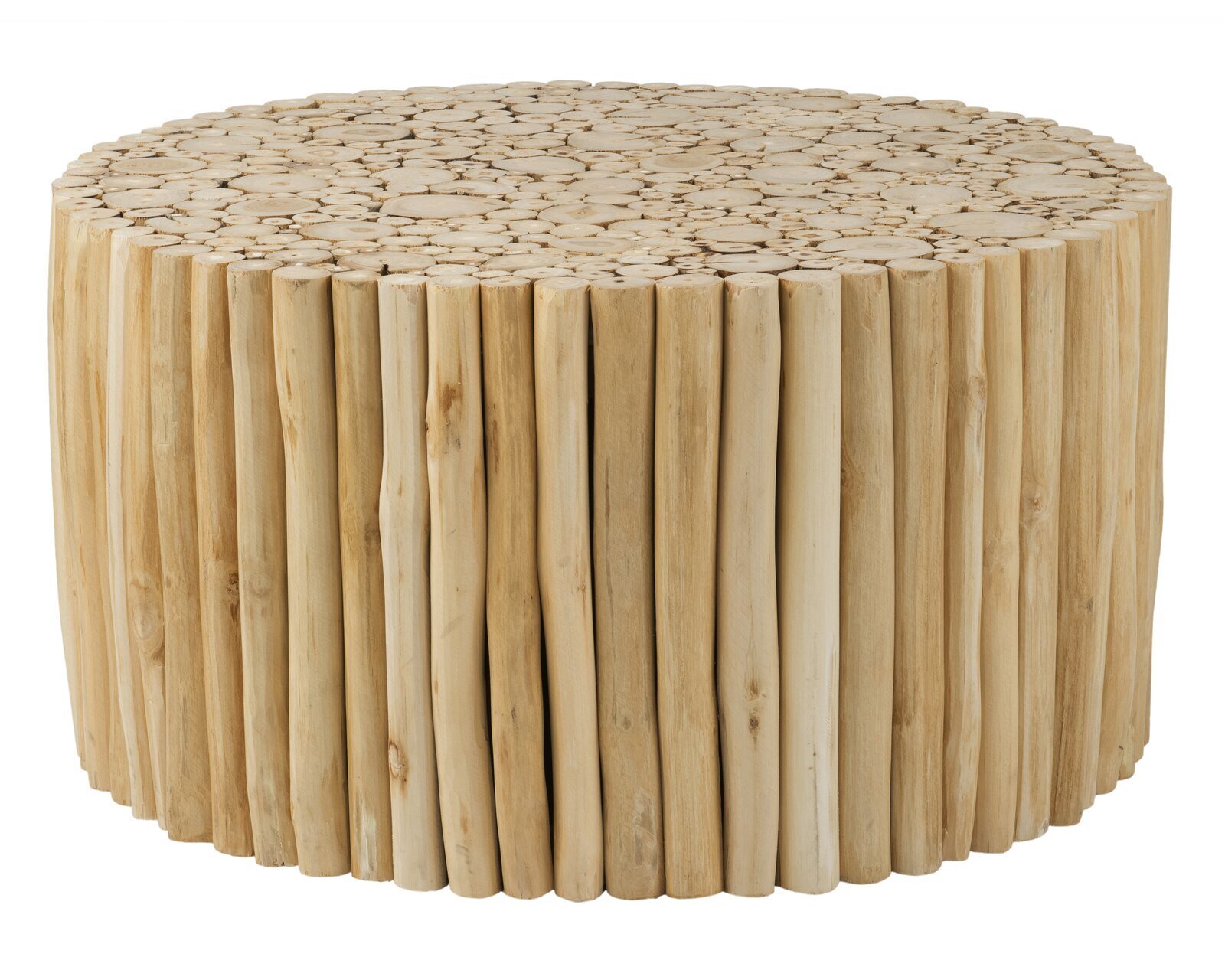 Natural Teak Coffee Table in Drum Shape