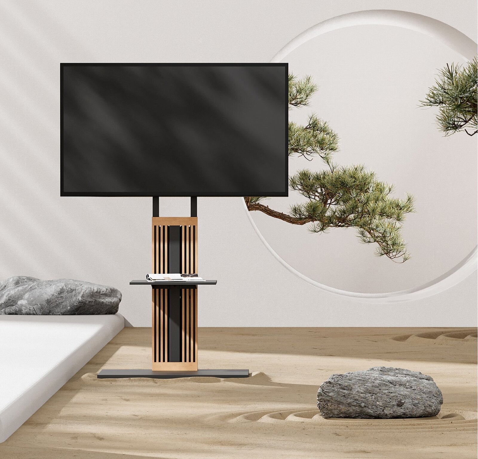 Natural Wood Adjustable Stand for Big TVs