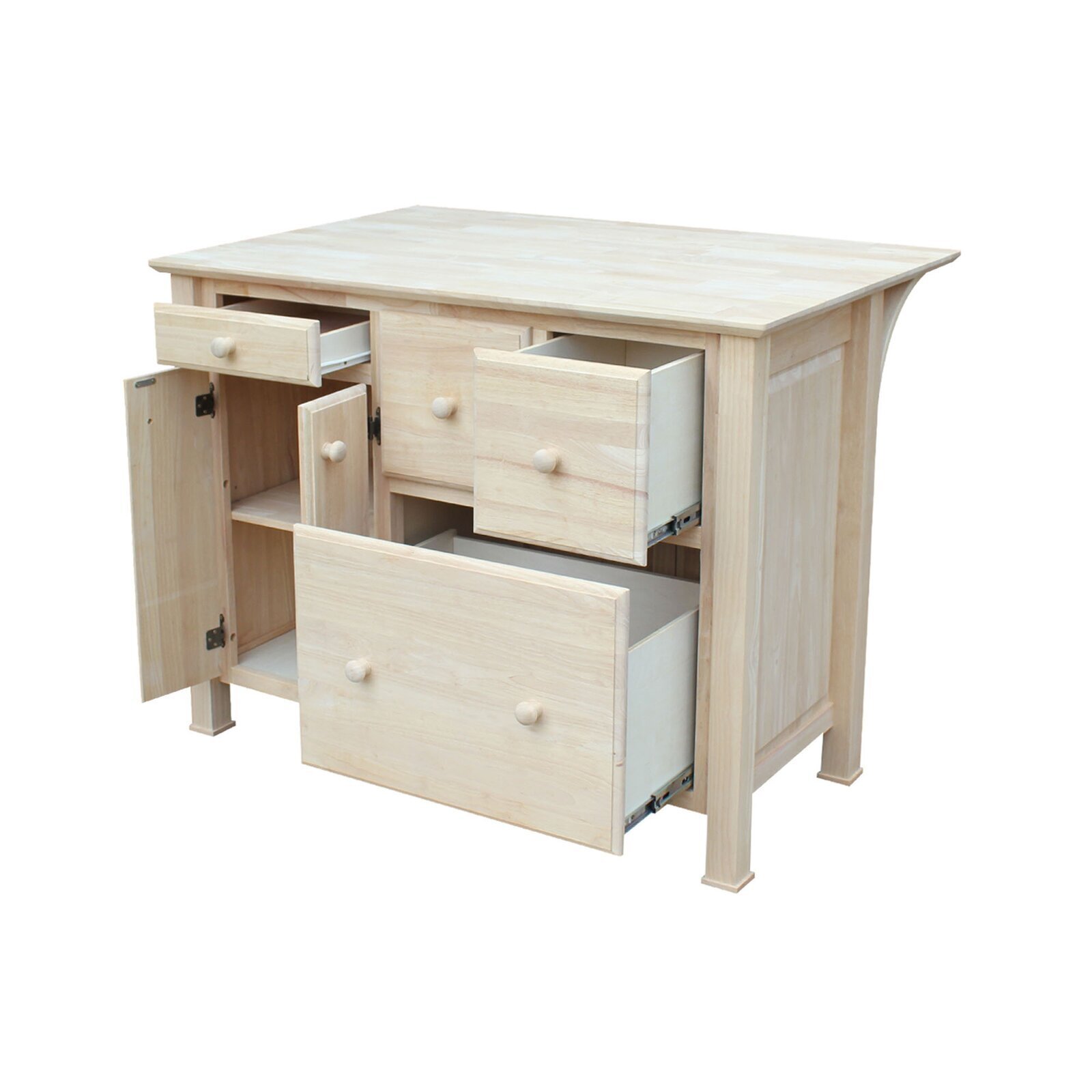 Natural Wood Kitchen Island With Trash Storage