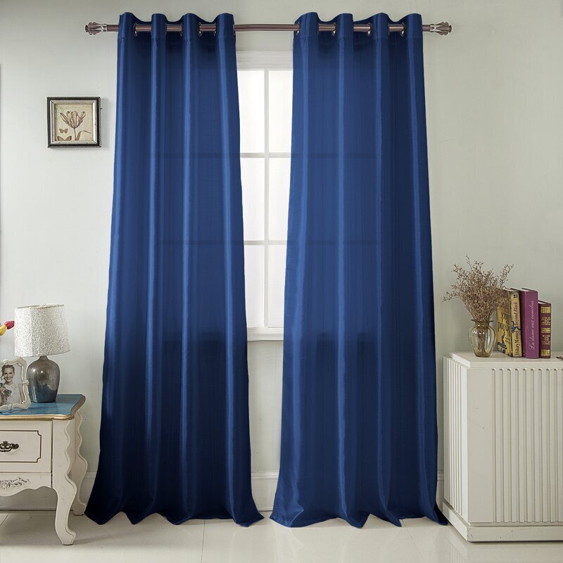 Navy Blue Faux Silk Curtains