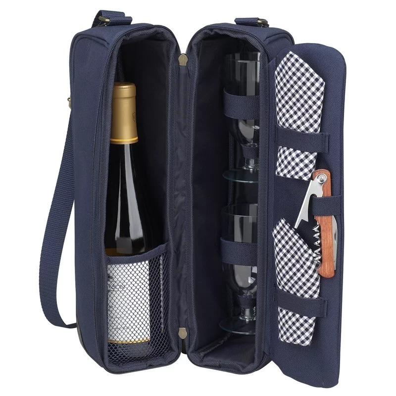 Navy Canvas Two Bottle Wine Carrier