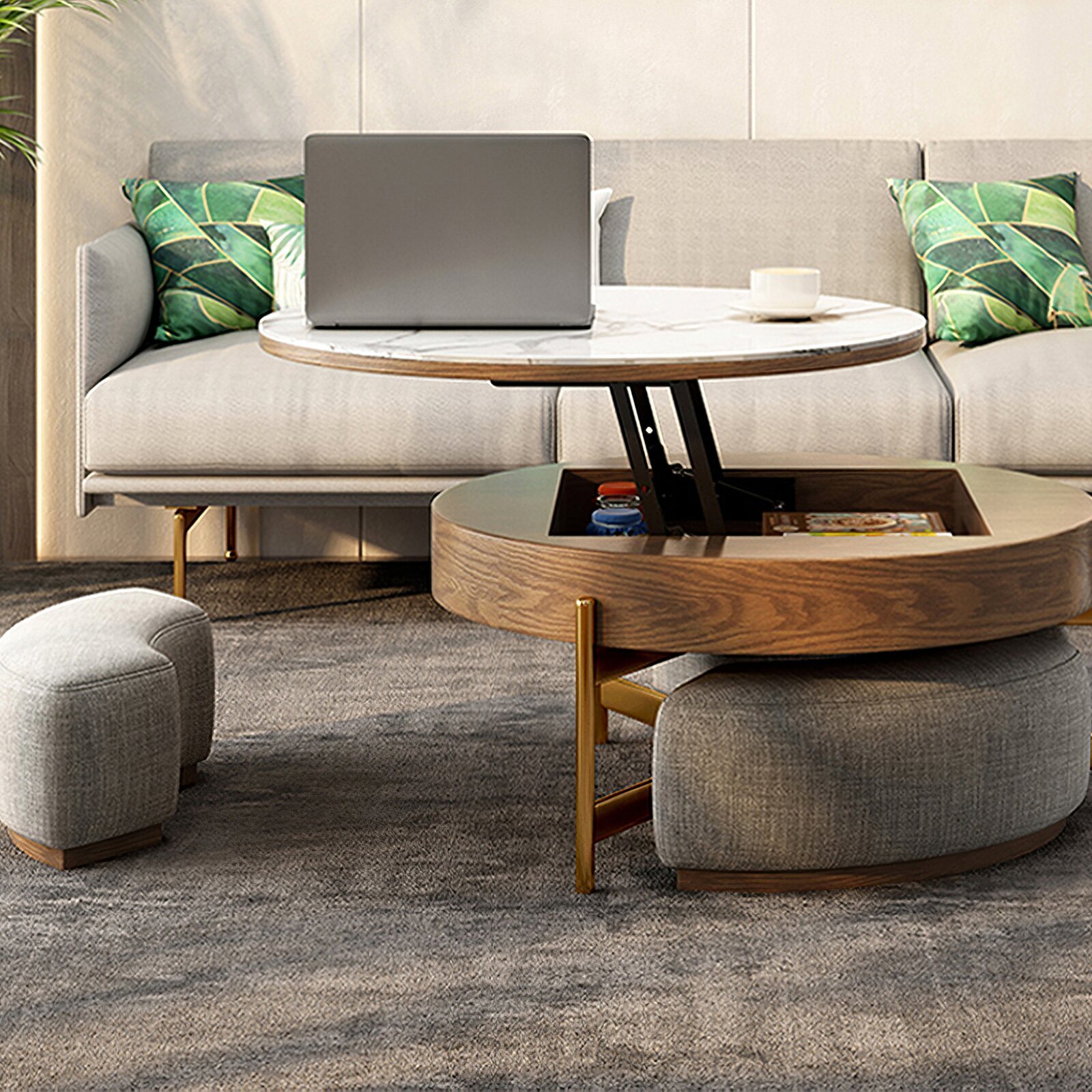 Coffee Table With Nesting Stools