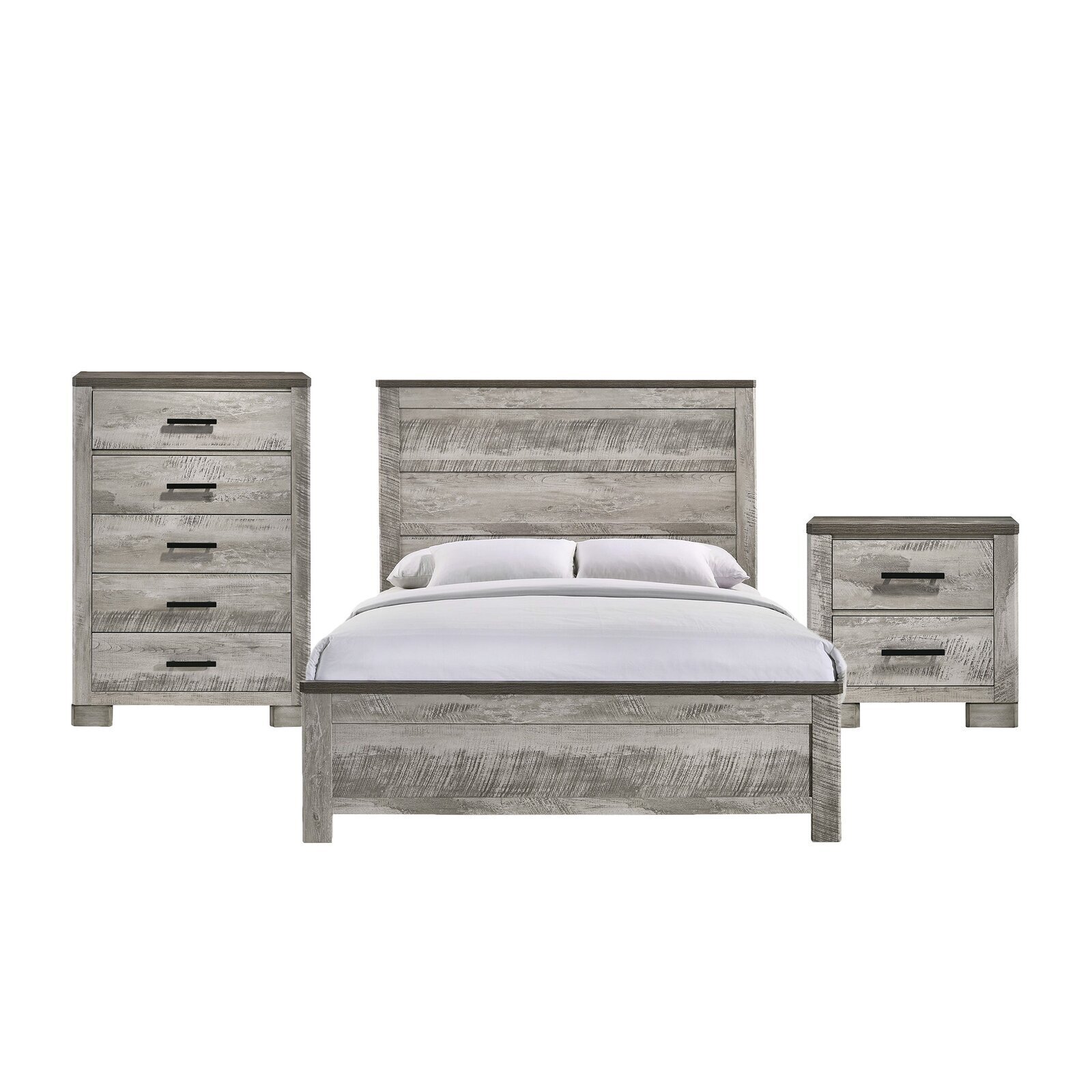 Neutral distressed bedroom furniture set