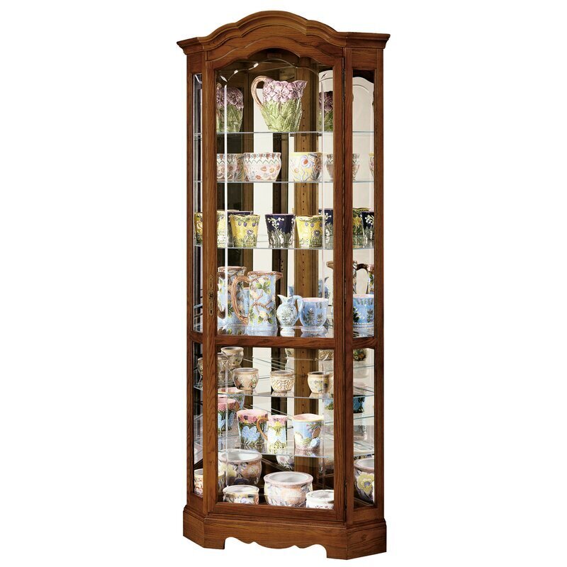 Oak corner cabinet with glass doors