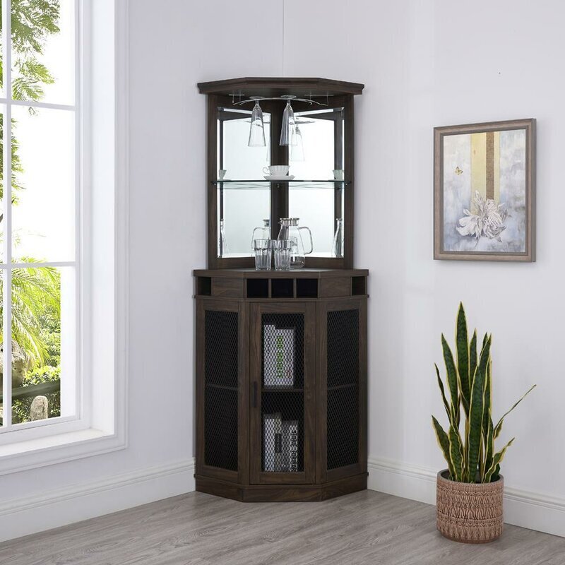Oak Corner Wine Glass Cupboard