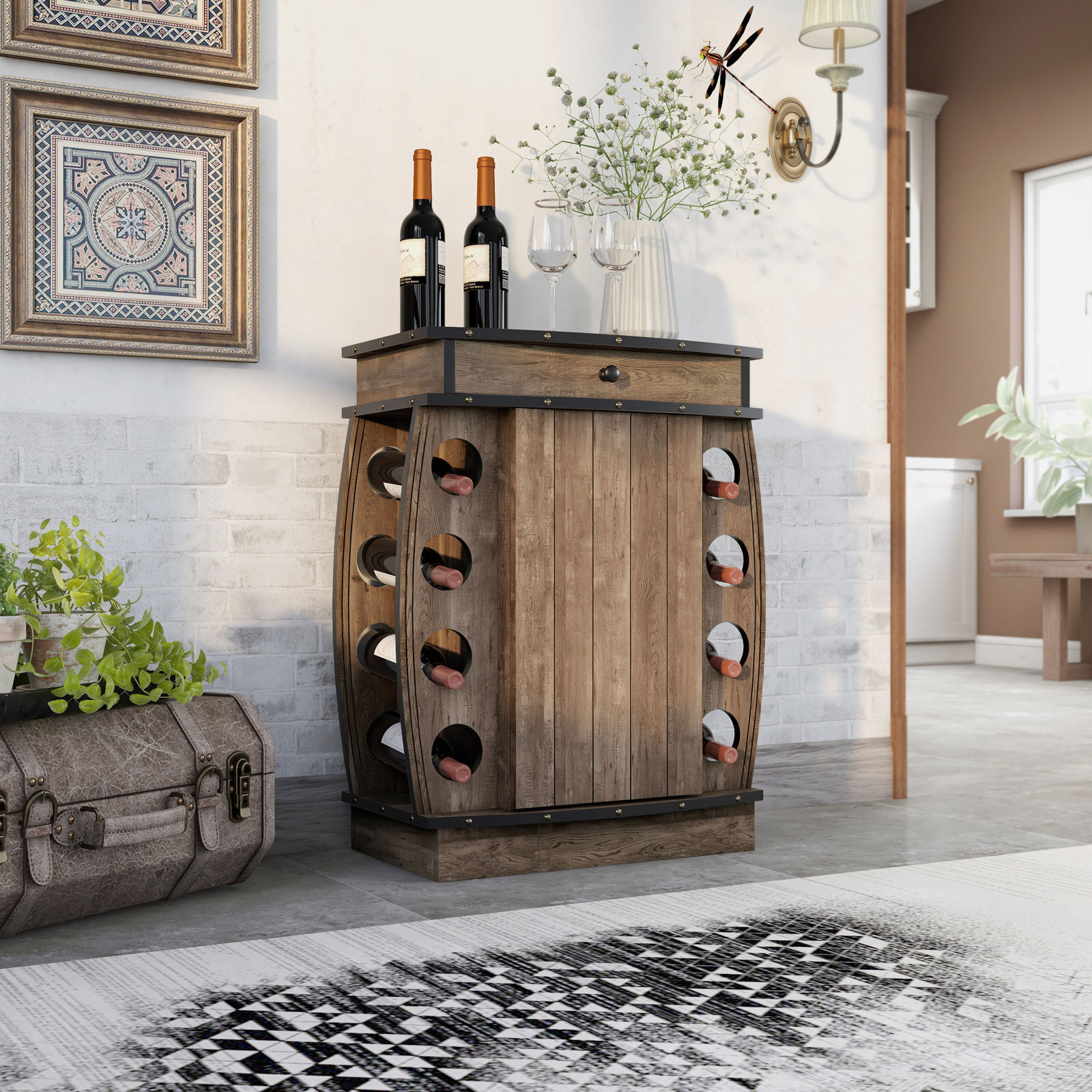 Oak Wine Barrel Home Bar 