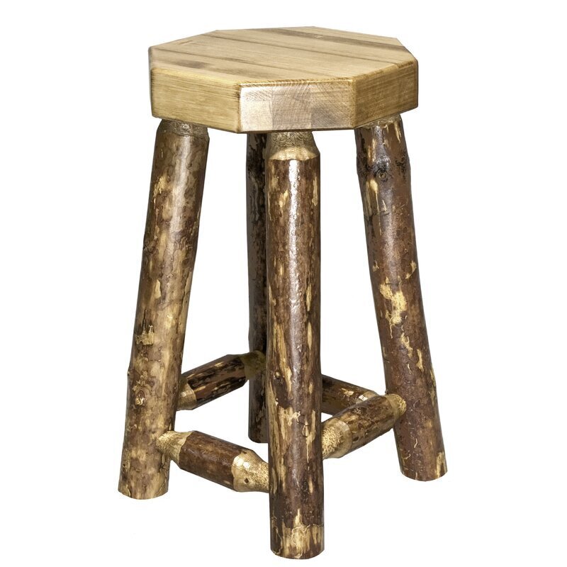 Octagon Shaped Log Bar Stool 