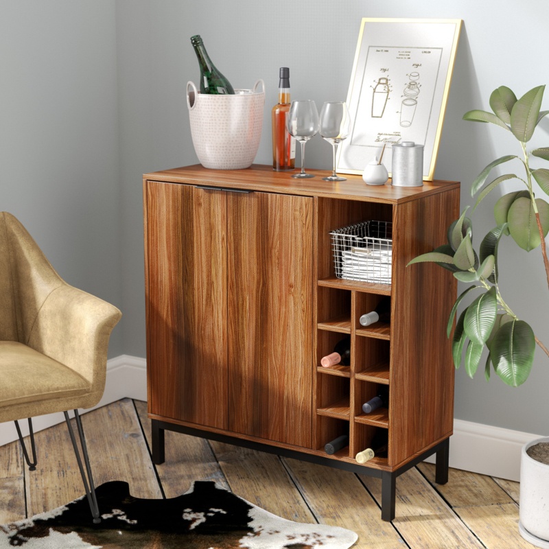 Elevated Bar Cabinet with Wine Rack