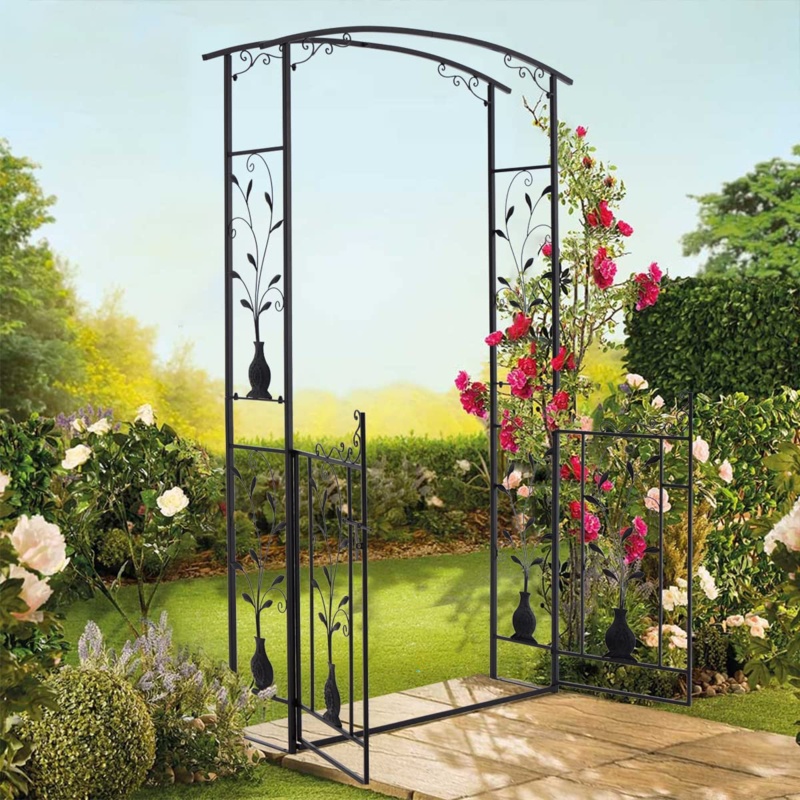 Outdoor Metal Garden Arch With Double Gate, Garden Arbor For Various Climbing Plant, Outdoor Garden Lawn Backyard (47.2" W X 13.8" D X 90.5" H)