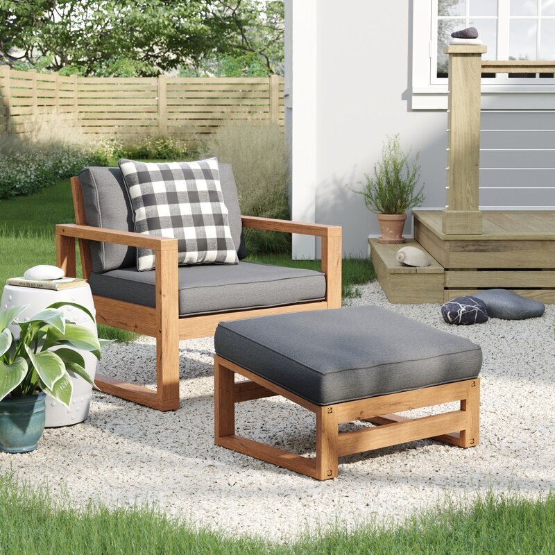 Outdoor Wooden Chair with Ottoman