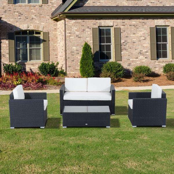 Outsunny 4 Piece Grey Rattan Garden Furniture
