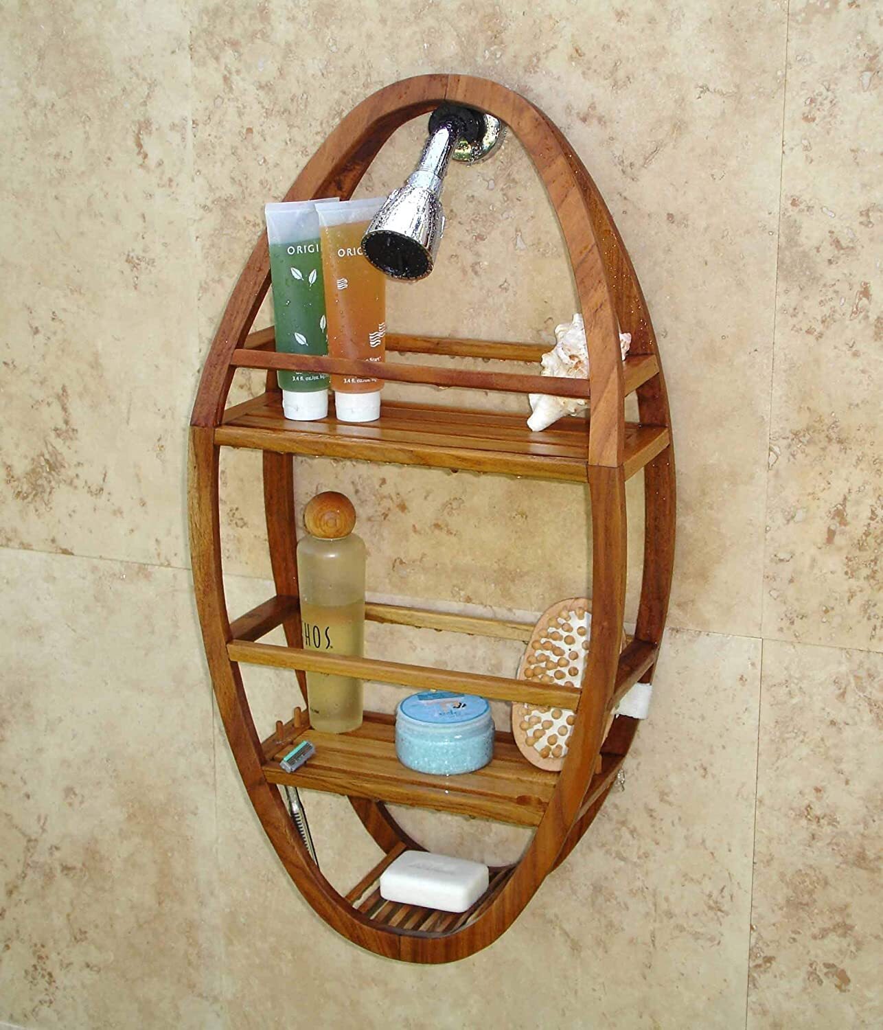 Oval Wooden Shower Caddy Hanging