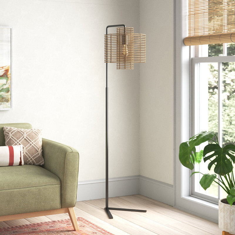 Over the Couch Lamp With Rattan Shade