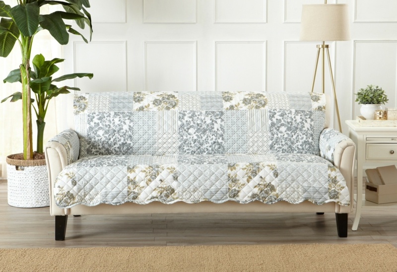 Patchwork Scalloped Printed Box Cushion Sofa Slipcover