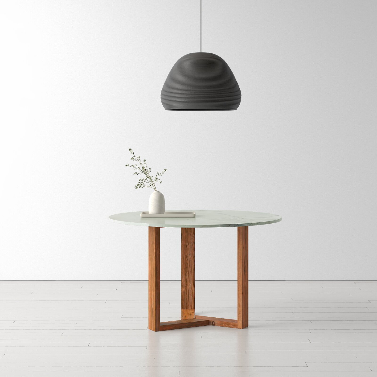 Pedestal Style Marble Top Dining Table With Wooden Legs
