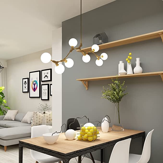 Pendant style chandelier with milk glass lights