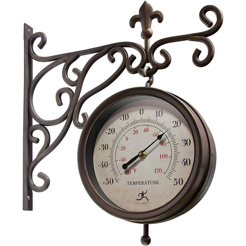 Plastic tower clock and thermometer
