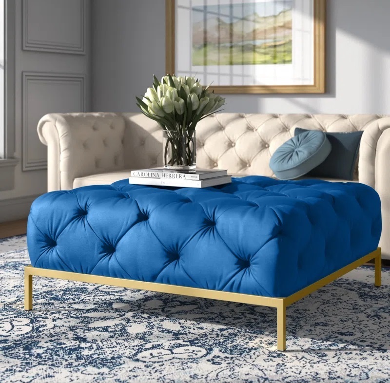 Plush Velvet Square Ottoman