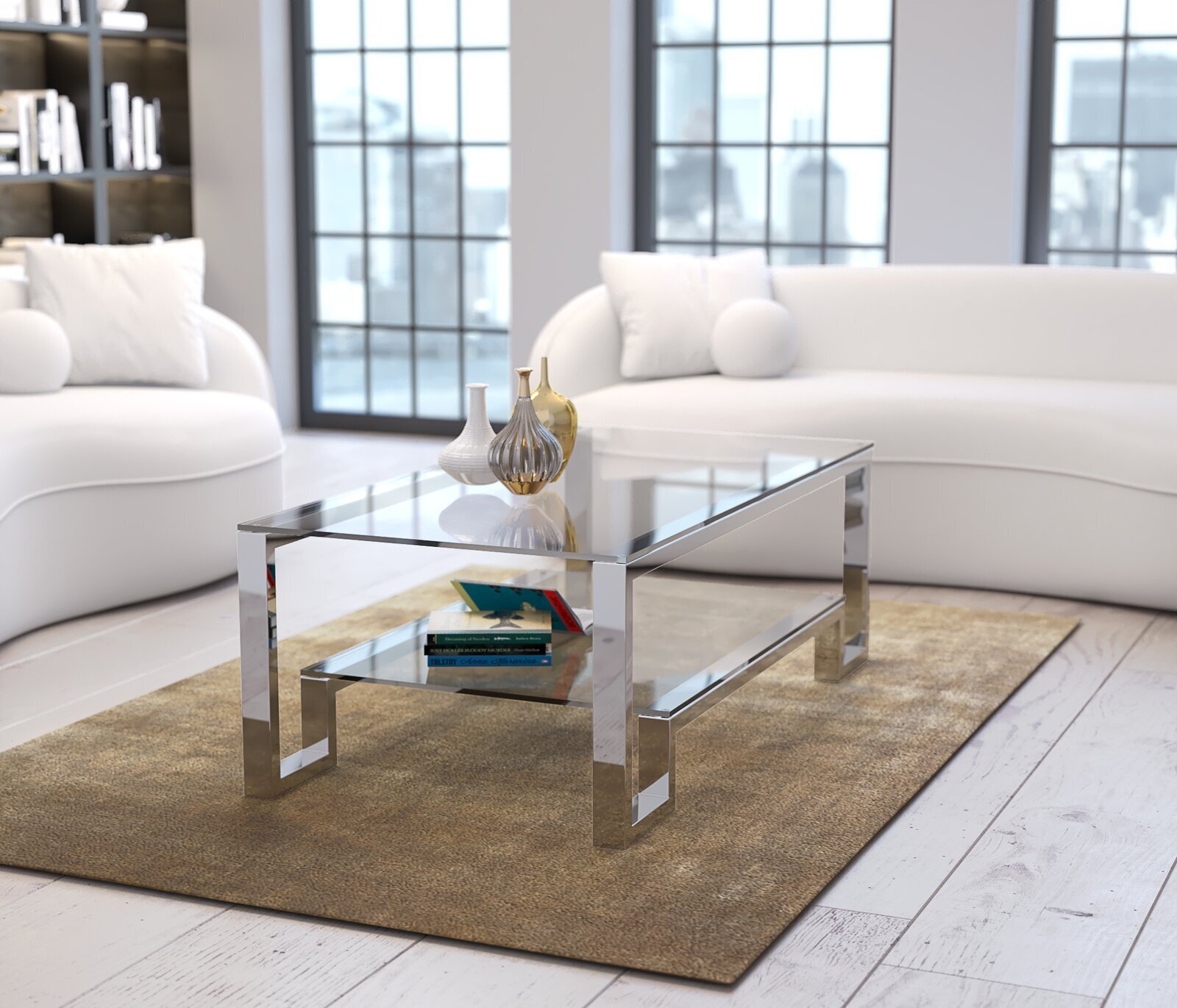 Polished Steel Extra Large Glass Coffee Table