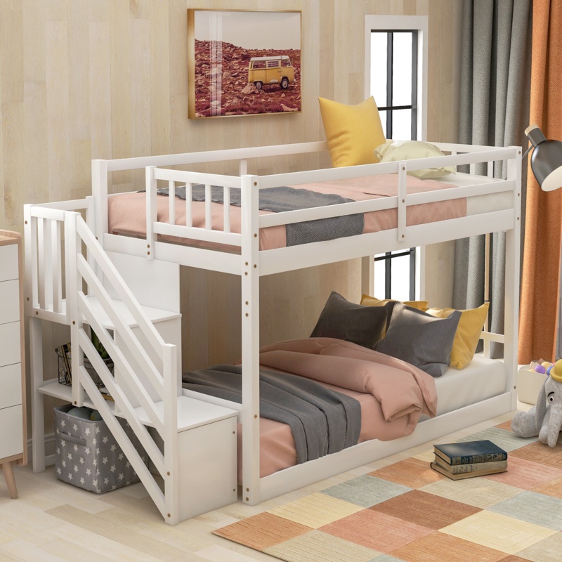 Pols Twin Over Twin Solid Wood Standard Bunk Bed with Shelves by Isabelle & Max™
