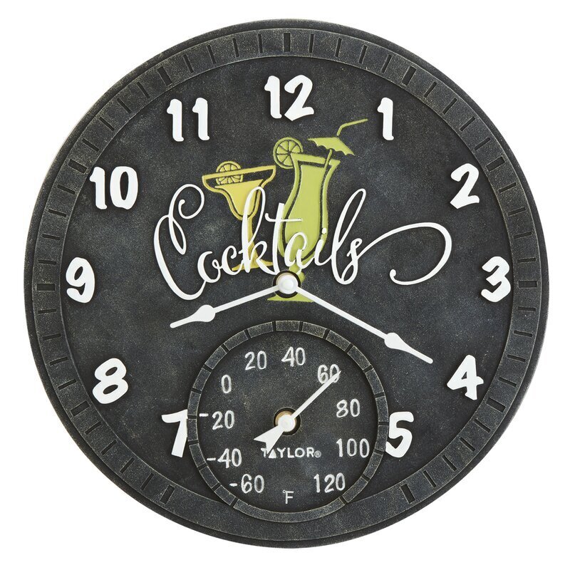 Polyresin outdoor clock and thermometer