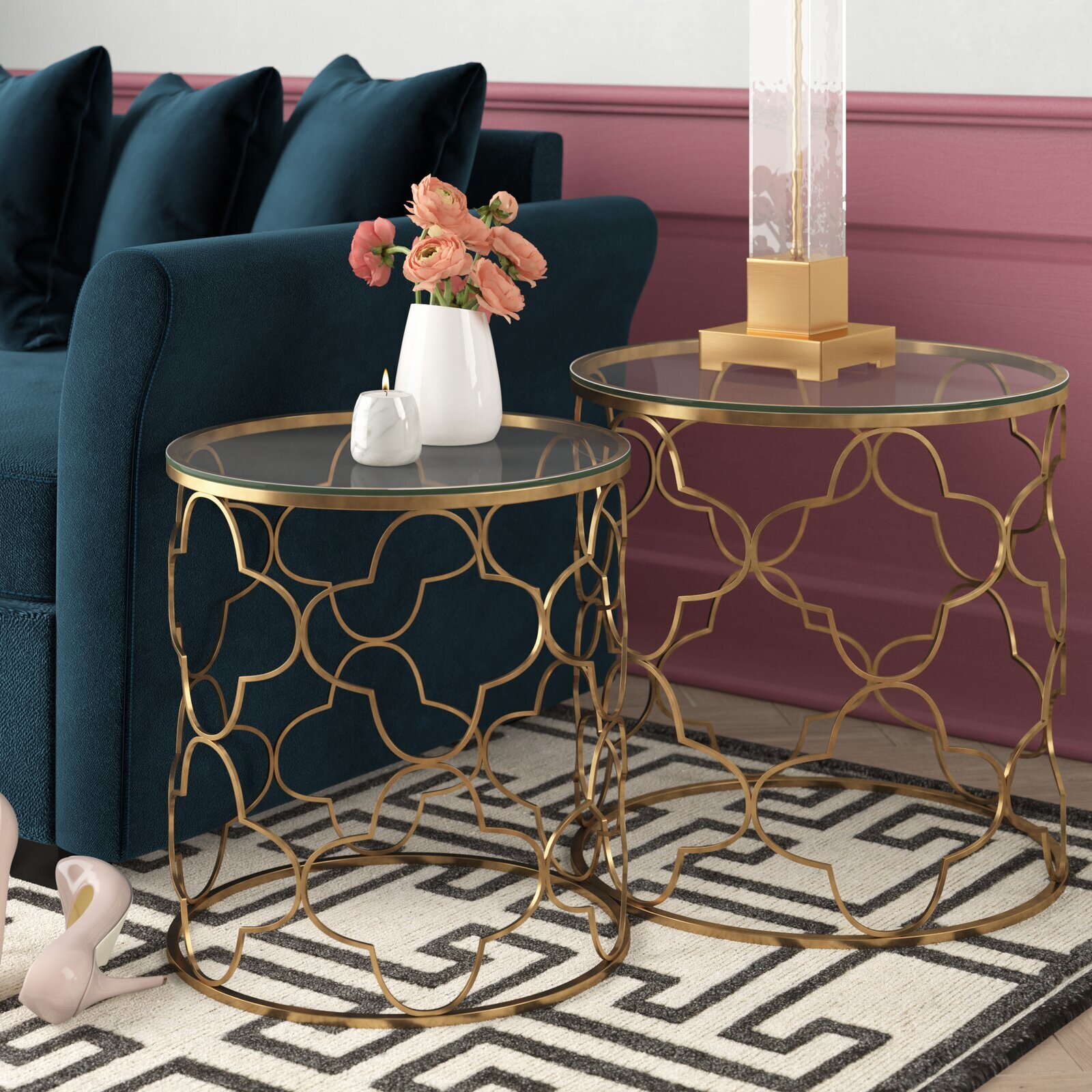 Posh Geometric Patterned Gold Nesting Tables