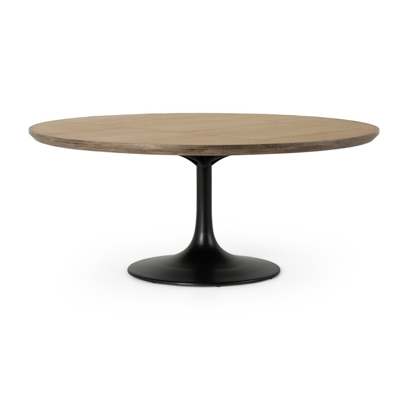 Powell 70.75'' Solid Oak Iron Pedestal Dining Table