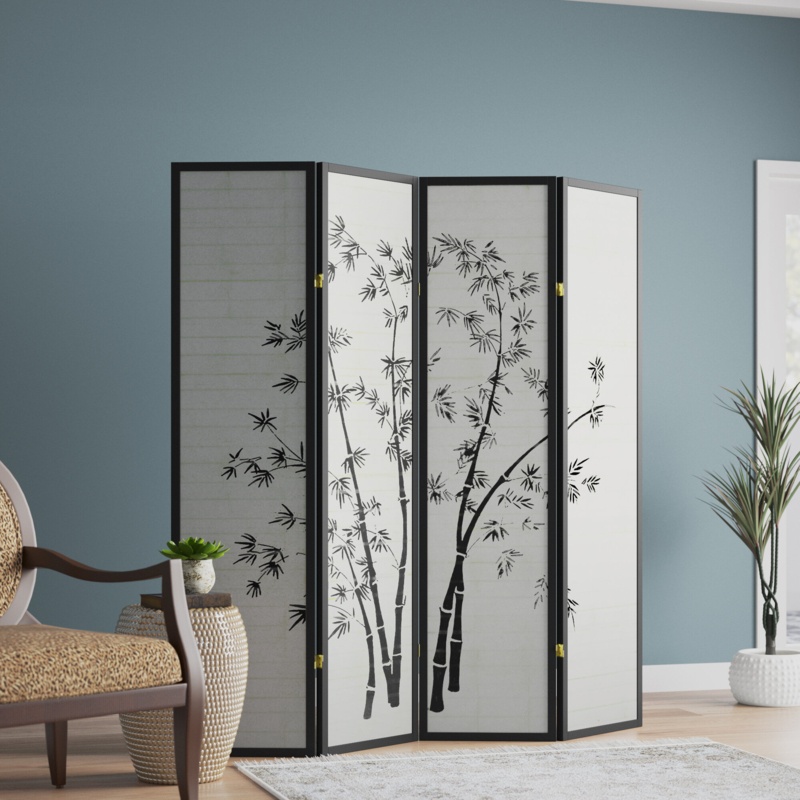 Prentice 68'' W x 70'' H 4 - Panel Solid Wood Folding Room Divider
