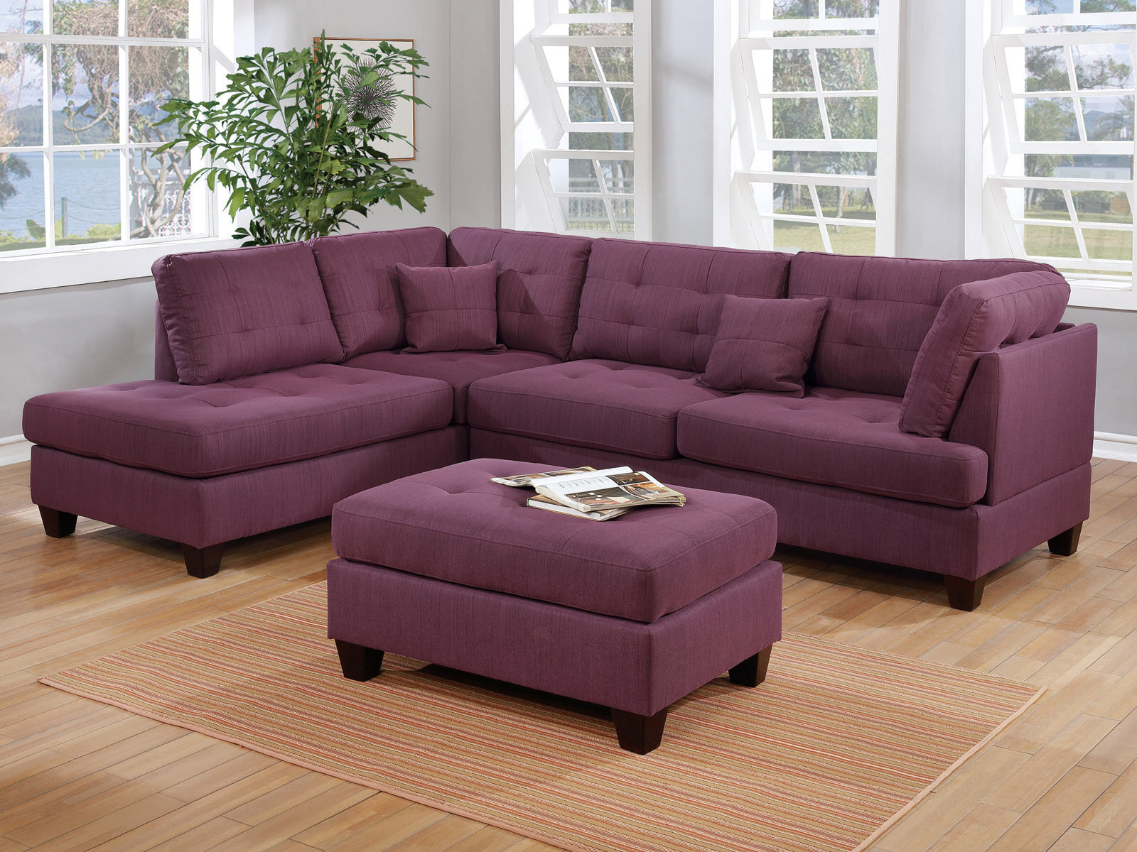 Purple leather sectional sofa