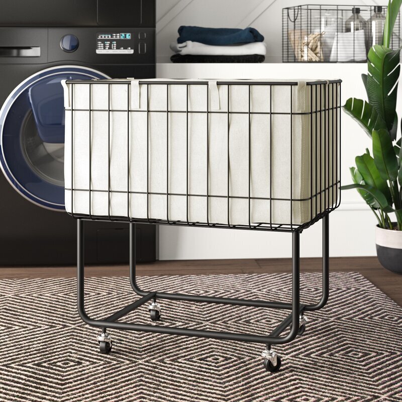 Raised Rolling Metal Laundry Basket